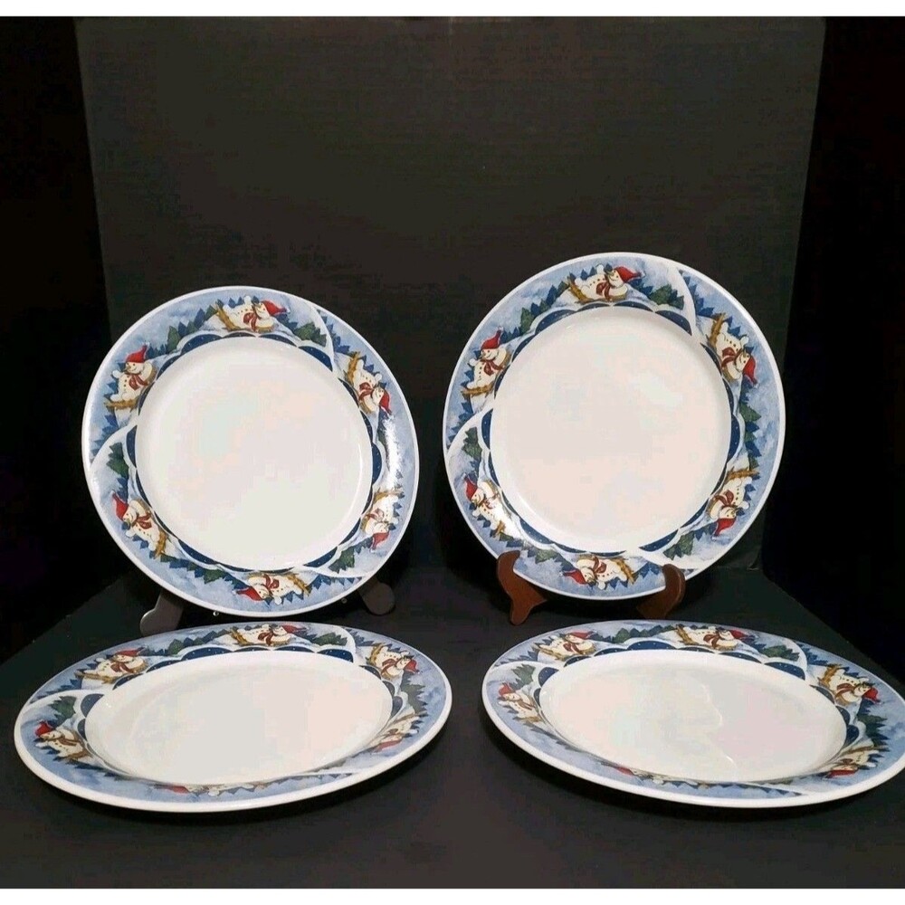 Oneida Snow Valley Snowman Plates Debbie Mumm 4 Pc Dinner Plate Holiday Dining,A